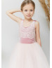 Scoop Neck Velvet Lace Tulle V Back Flower Girl Dress